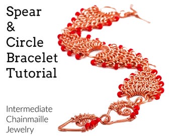 Tutorial de pulsera intermedia de malla metálica y cierre envuelto en alambre, estilo europeo 4 en 1, con lanza y círculo. Creación de joyería.