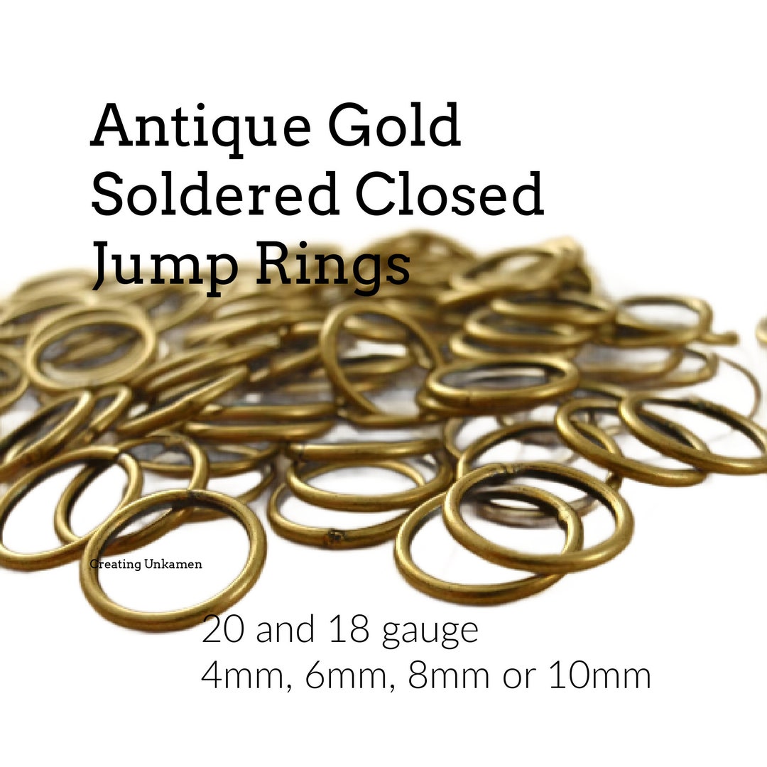 100 Antique Gold Soldered Closed Jump Rings 20 and 18 Gauge 4mm, 6mm