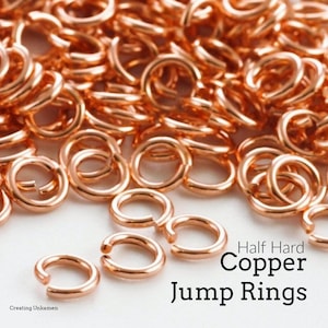 100 Half Hard Copper Jump Rings 12, 14, 16, 18, 20, 22 gauge Saw Cut