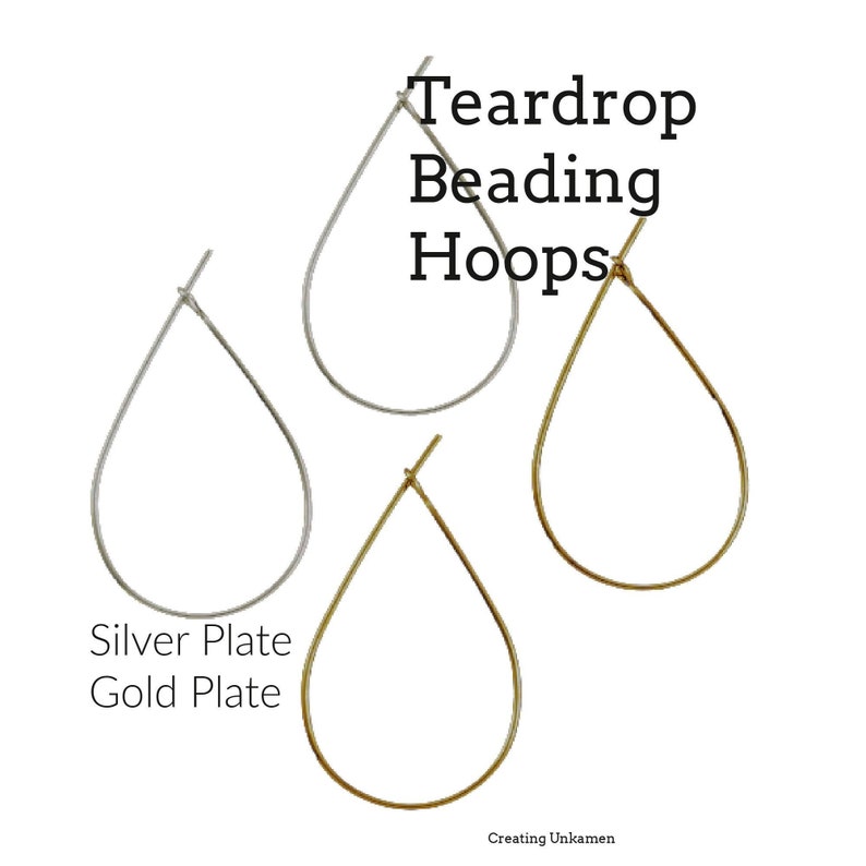 20 Pairs Teardrop Beading Hoops 27mm X 17mm Silver or Gold Plated 100% Guarantee image 1