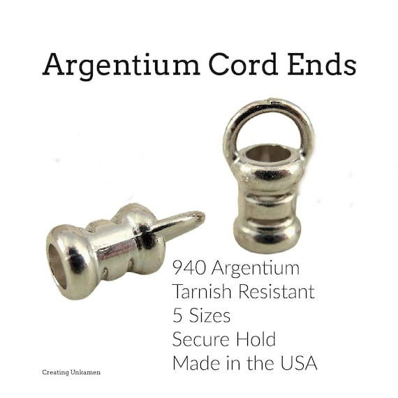 1 Set Argentium Sterling Silver Cord Crimp Ends - 1mm, 1.5mm, 2mm - Made in the USA