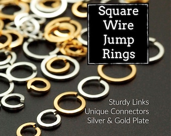 25 Square Wire Round Silver or Gold Plated Jump Rings - Best Commercially Made - 18 gauge 6mm OD, 18 gauge 8mm OD or 18 gauge 10mm OD