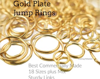 100 Gold Plated Jump Rings - 16, 18, 20, 22 Gauge - Best Commercially Made - 4mm, 5mm, 6mm, 7mm, 8mm, 9mm, 10mm, 12mm 100 % Guarantee