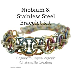 Peacock Rainbow Niobium and Stainless Steel Chainmaille Helm Bracelet Kit