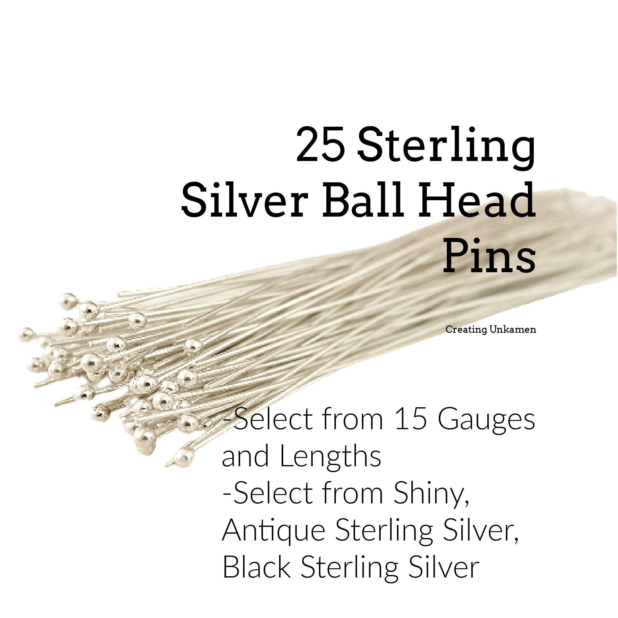 Sterling Silver .925 Headpins 2 Inch 22 Gauge - Choose 25, 50 Or 100 Pack For Jewelry Making