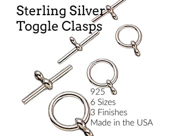 1 Simple Sterling Silver Toggle Clasp - Flat End in 6 Sizes and 3 Finishes