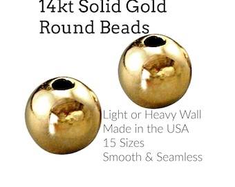 2 - Cuentas redondas lisas de oro macizo de 14 quilates - 2 mm, 2,5 mm, 3 mm, 4 mm, 5 mm, 6 mm, 8 mm - Pared ligera o gruesa