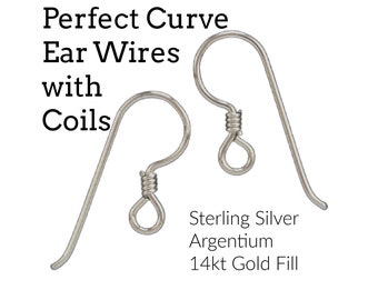 2 Pairs Perfect Curve Ear Wires with Coils - Sterling Silver, Argentium Sterling Silver, 14kt Gold Filled - Made in the USA