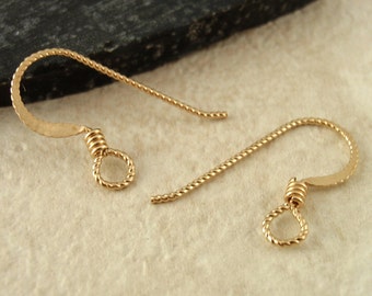 Slipless 14kt Gold Filled Ear Wires Hammered Flat with Coils