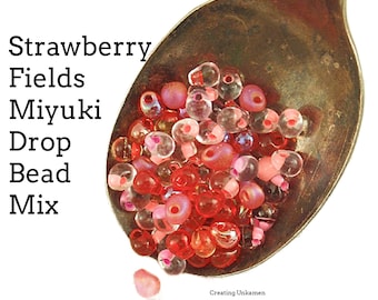 Miyuki Drop Bead Mix Strawberry Fields - Colorful Reds and Pinks Fringe Sampler or Any Color in Mix