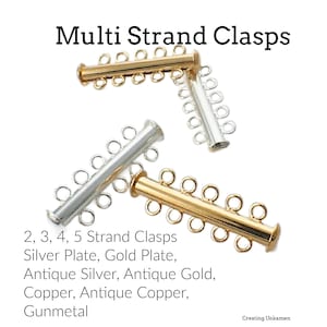 4 Slide Lock Clasps 2, 3, 4, 5 Multi Strands Silver Plate, Gold Plate, Copper, Antique Copper, Gunmetal, Antique Silver, Antique Gold