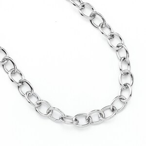 Puede incluir: Un collar de cadena de plata con eslabones ovalados.