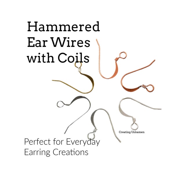 14 Pairs Hammered Coil Ear Wires -  You Pick Finish - Silver, Gold, Antique Silver, Antique Gold, Copper, Antique Copper or Gunmetal