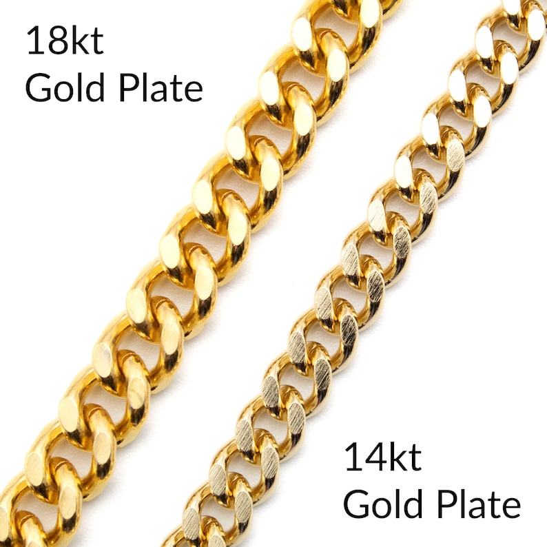 or Rhodium Plated 6.8mm Diamond Cut Curb Chain 18kt Gold Made in the USA You Pick Length 14kt Gold