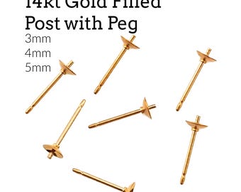 14kt Gold Filled Cup with Peg Earring Kit - Makes 4 Pairs 3mm, 4mm, 5mm - Made in the USA with Optional Nuts and Glue