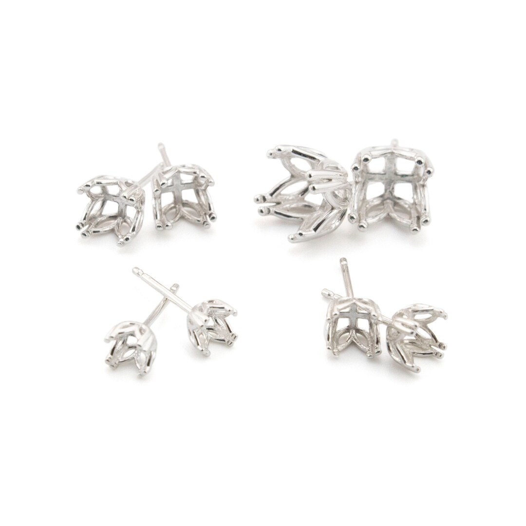 Fancy Sterling Silver Earring Posts Mountings - 4mm, 5mm, 6mm, 7mm, 8mm ...
