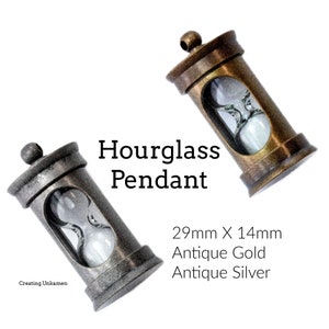 1 colgante de reloj de arena - 29 x 14 mm - Oro antiguo o plata antigua