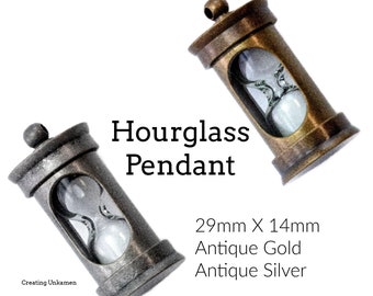 1 Hourglass Pendant - 29 X 14mm - Antique Gold or Antique Silver