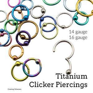 14 or 16 gauge Titanium Hoop - Ball Clicker Hinged Segment - Colorful and Hypoallergenic Piercing - Custom Anodized for You