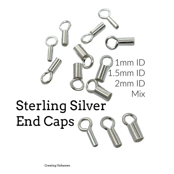 6 Sterling Silver End Caps with Rings - 1mm, 1.5mm, 2mm ID - Made in the USA