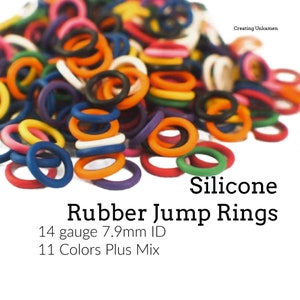 100 Jump Rings Silicone Rubber 14 gauge AWG 7.9mm ID 5/16" Red, Orange, Yellow, Blue, Purple, Black, Brown, White, Pink