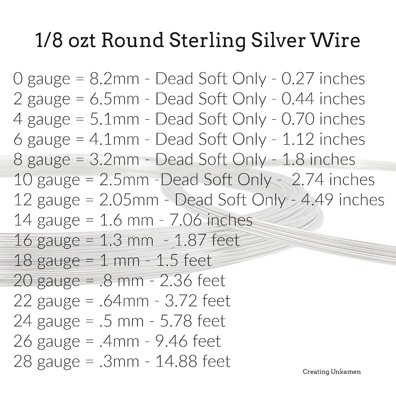 Sterling Silver Wire 1/8 Troy Ounce HH or DS Half Hard or Dead Soft Temper 0 28 Gauge Made in the USA image 3