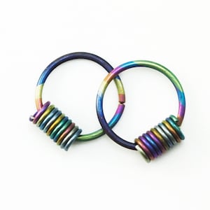 Hypoallergenic Niobium Earring Hoop with Rainbow Coil - 20 or 22 gauge 10mm OD - You Pick Color
