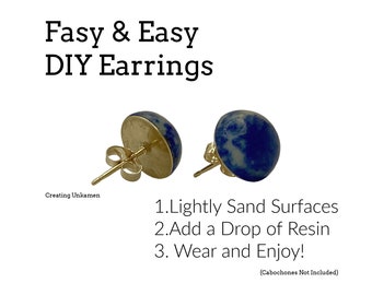 14kt Gold Filled Post Earrings KIT - Makes 4 Pairs - 2.5mm, 4mm, 5mm, 6mm, 8mm, 10mm Pad -  Made in the USA - Includes Resin, Nuts, Posts