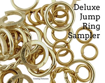 Jump Rings - Deluxe Sampler Sterling Silver, Argentium, Silver Filled, 14kt Gold Filled  - 1/4 ounce Square, Fancy and Round Links