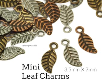 Charms 25 Mini Leaf Drops - Antique Copper, Antique Silver or Antique Gold 7mm X 3.5mm - 100% Guarantee
