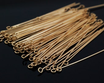 100 Eye Pins Solid Bronze Stunning 22 gauge - 2 inches 5 cm - Raw or Oxidized - Made in the USA