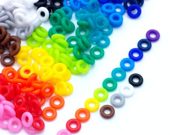 100 - 7mm OD Silicone Jump Rings - You Pick Color - Black, White, Brown, Pink, Purple, Blue, Green, Yellow, Orange, Red or Rainbow Mix