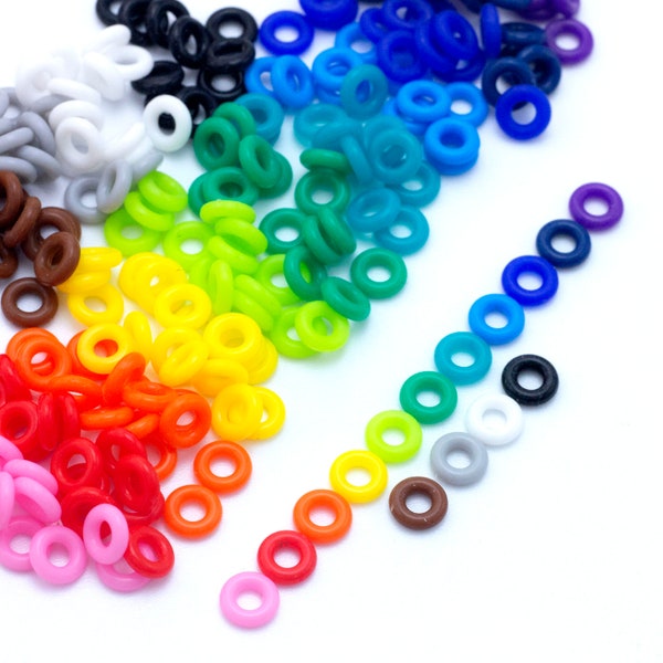 100 - 7mm OD Silicone Jump Rings - You Pick Color - Black, White, Brown, Pink, Purple, Blue, Green, Yellow, Orange, Red or Rainbow Mix