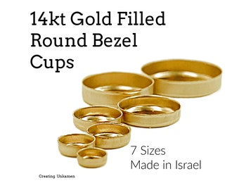 14kt Gold Filled Plain Round Bezel Cups - 3mm, 4mm, 5mm, 6mm, 8mm, 10mm Made in Israel