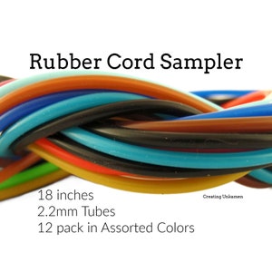 12 rubberen koordmonsternemers - diverse kleuren, buizen van 2,2 mm -18 inch