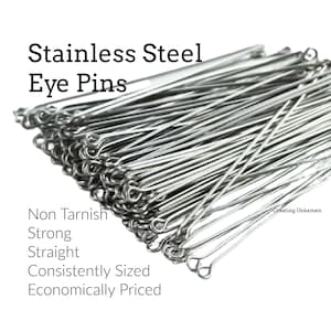 50 Stainless Steel Eye Pins - 21  or 24 gauge - Economical,  Straight and Consistent - 100% Guarantee