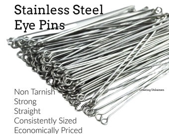 50 Stainless Steel Eye Pins - 21  or 24 gauge - Economical,  Straight and Consistent - 100% Guarantee