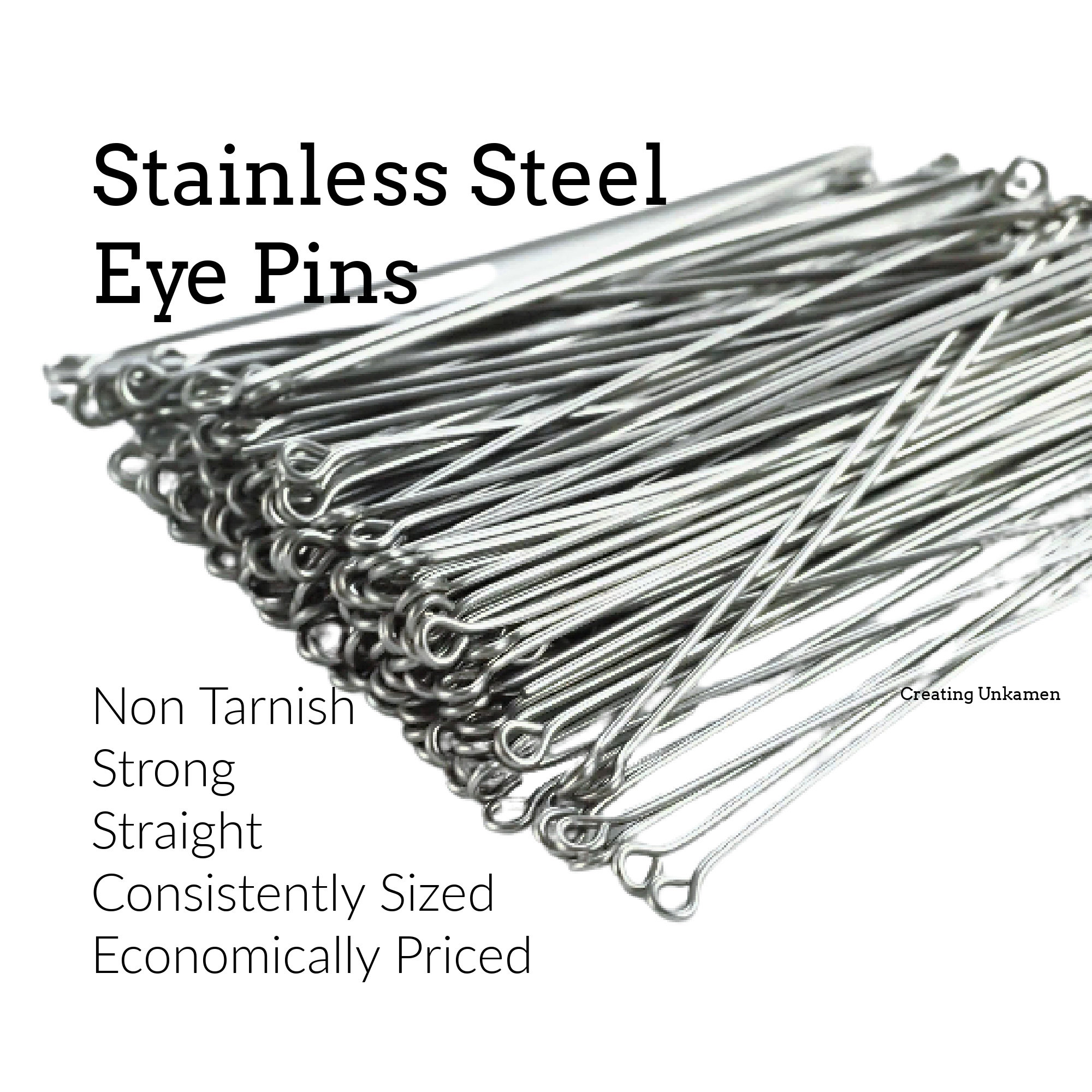 50 Stainless Steel Eye Pins 21 or 24 Gauge Economical, Straight