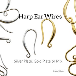 Harp Ear Wires in Silver and Gold Plate