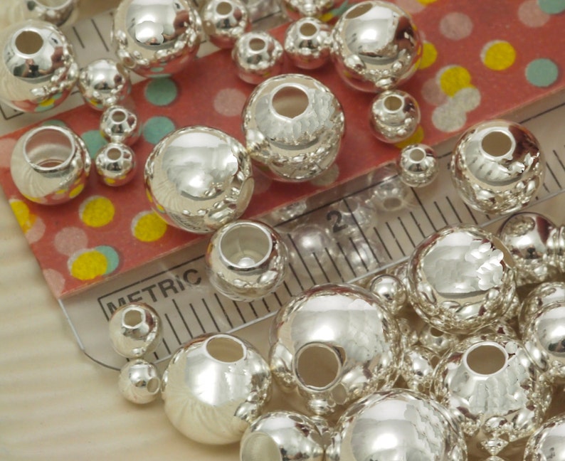 50 Silver Plated Smooth Round Beads You Pick Size 2.5mm, 3mm, 4mm, 5mm, 6mm, 7mm, 8mm, 9mm, 10mm or Mix image 2