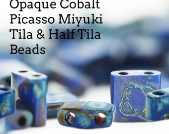Miyuki 4518 Tila and Half Tila Beads Opaque Cobalt Blue Picasso - 100% Guarantee