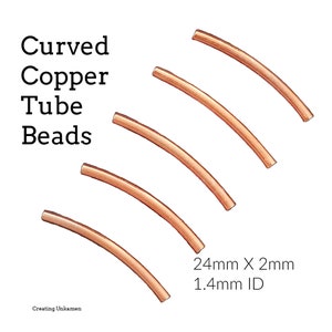 10 Curved Copper Tube Beads - 24mm X 2mm