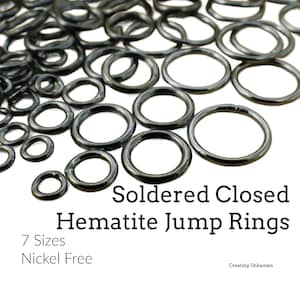 Jump Rings 100 Soldered Closed Gunmetal 20 gauge 4mm, 6mm, 8mm, 10mm or 18 gauge 6mm, 8mm, 10mm OD - Best Commercially Made