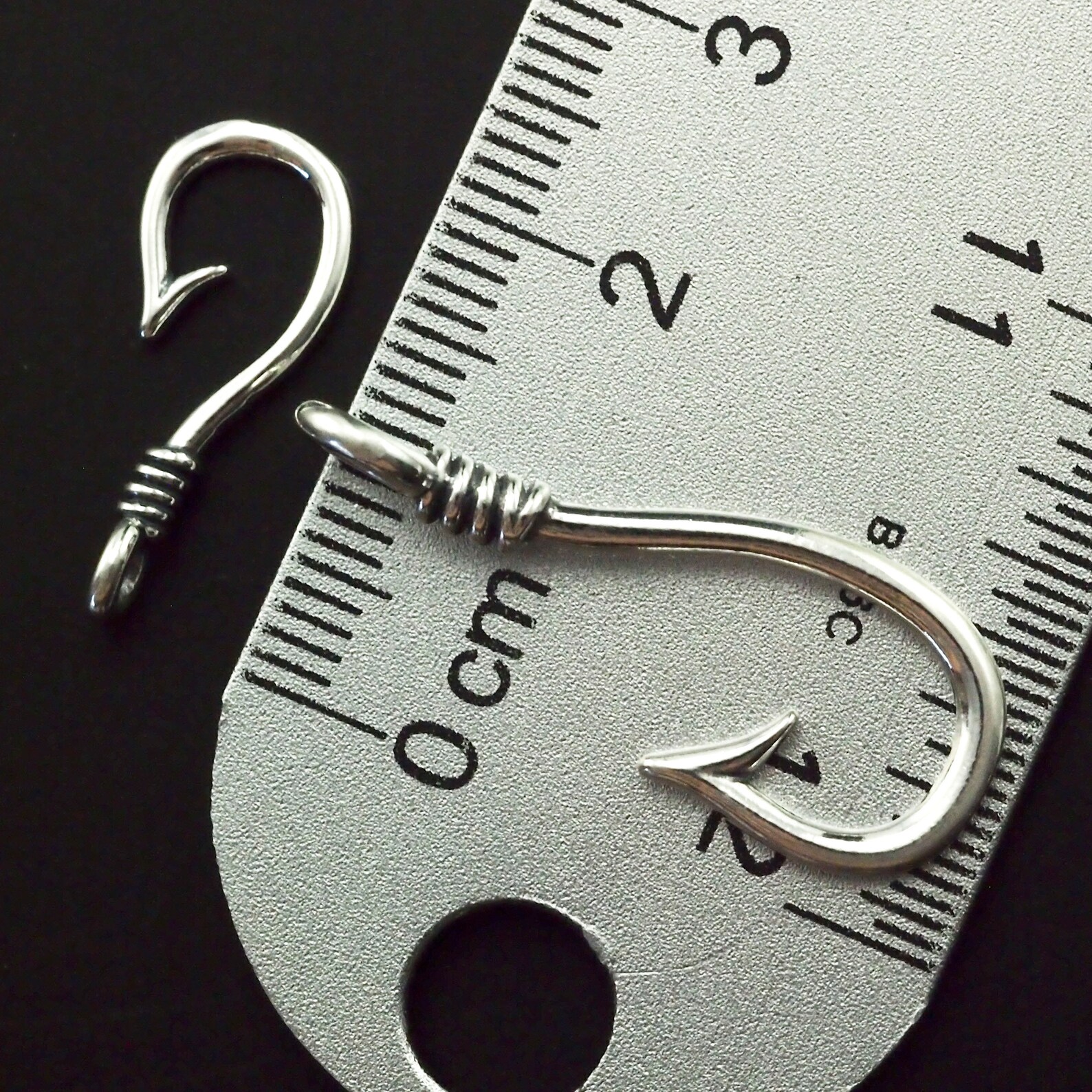 2 Fish Hook Clasps Charms or Pendants in Sterling Silver Etsy
