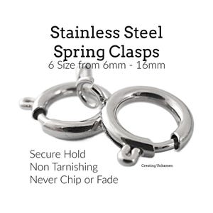 6 Stainless Steel Spring Clasps 6mm, 8mm, 10mm, 12mm, 14mm 16mm - 100% Guarantee