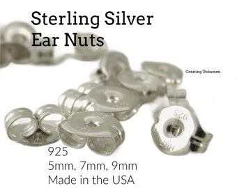 3 Pairs Sterling Silver Ear Nuts - 5mm, 7mm, 9mm - Also Antique and Black Finishes