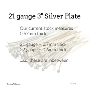 100 Flat Head Pins - Silver Plate, Gold Plate, Antique Silver, Antique Gold, Gunmetal, Rose Gold or Mix - 21 gauge or 24 gauge for Jewelry Silver Plate 21g 3"