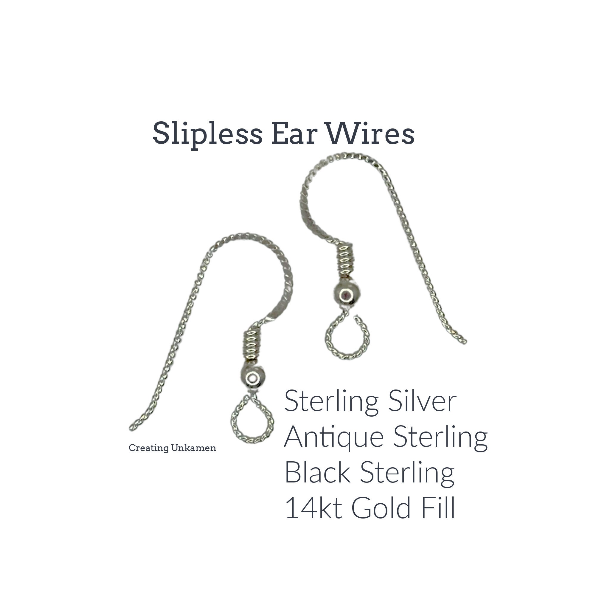 2 Pairs Ear Wires Sterling Silver or 14kt Gold Filled Slipless