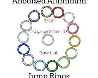 100 - Anillos de salto de aluminio anodizado de calibre 20, 2,4 mm de diámetro interior, 3/32"