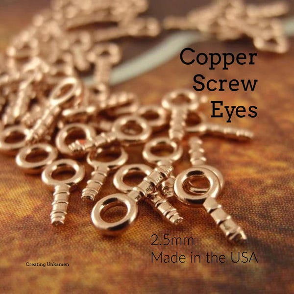 25 Solid Copper Screw Eyes 2.5mm Made in the USA - Raw or Antique Finish